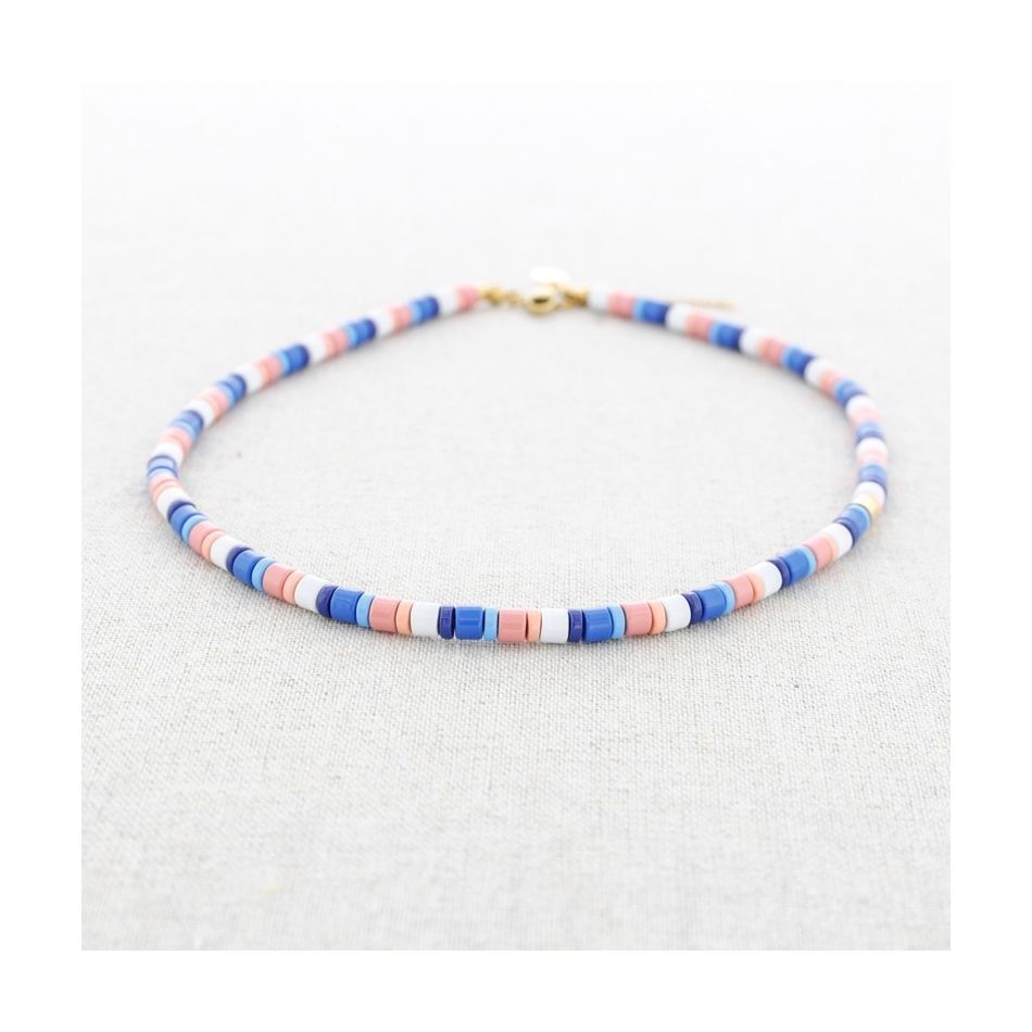 STEEL SHORT NECKLACE WITH ENAMEL BEADS