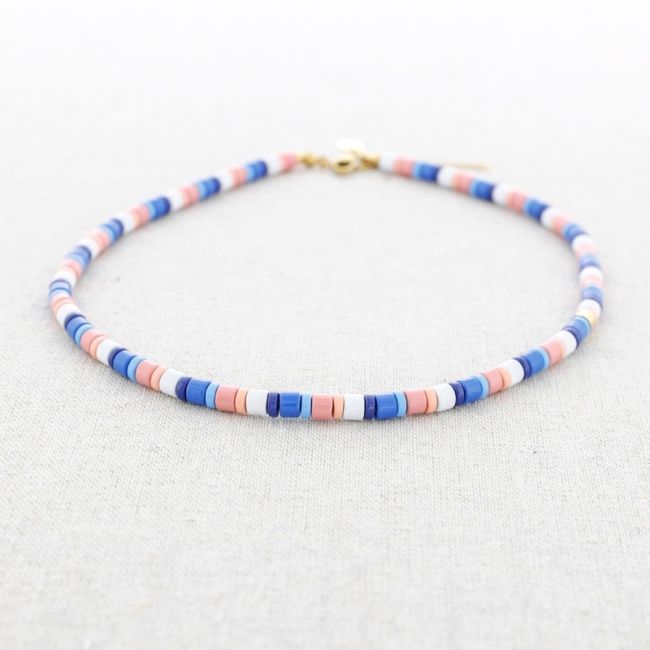 STEEL SHORT NECKLACE WITH ENAMEL BEADS