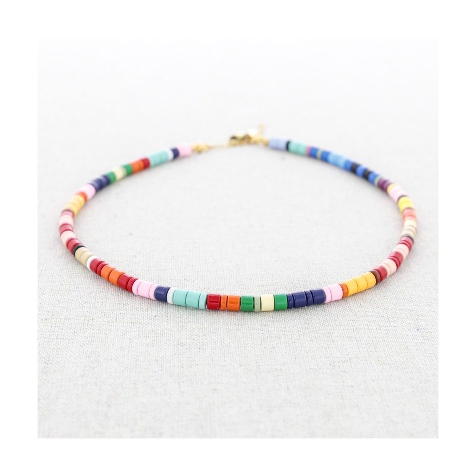 STEEL SHORT NECKLACE WITH ENAMEL BEADS