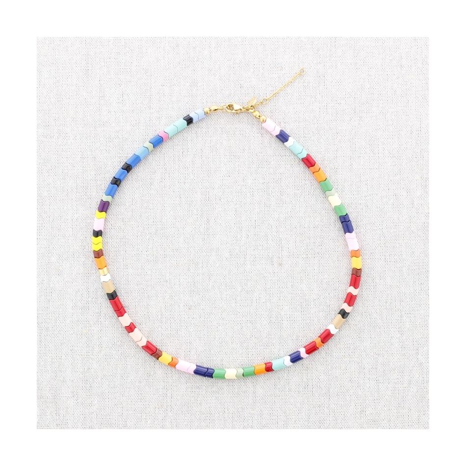 STEEL SHORT NECKLACE WITH ENAMEL BEADS