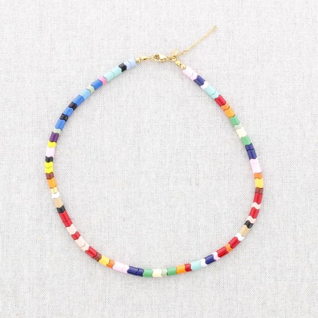 STEEL SHORT NECKLACE WITH ENAMEL BEADS