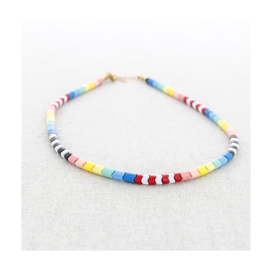 STEEL SHORT NECKLACE WITH ENAMEL BEADS