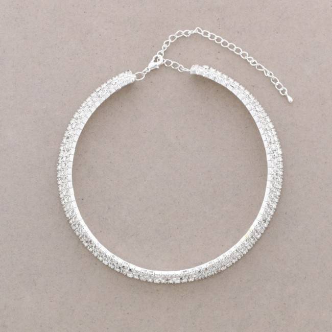 3 ROWS STRASS SHORT NECKLACE