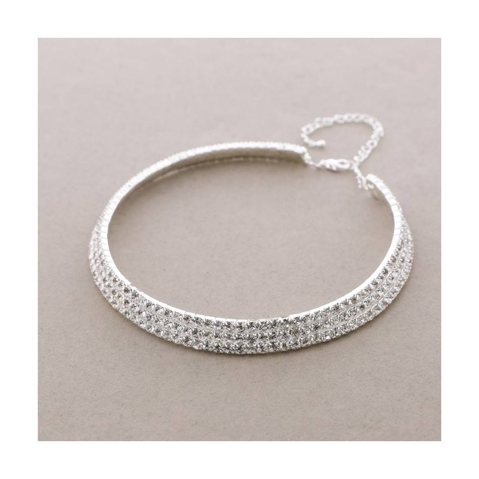 3 ROWS STRASS SHORT NECKLACE