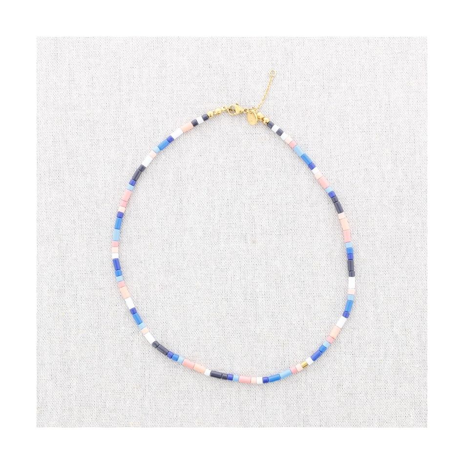 STEEL SHORT NECKLACE WITH ENAMEL BEADS
