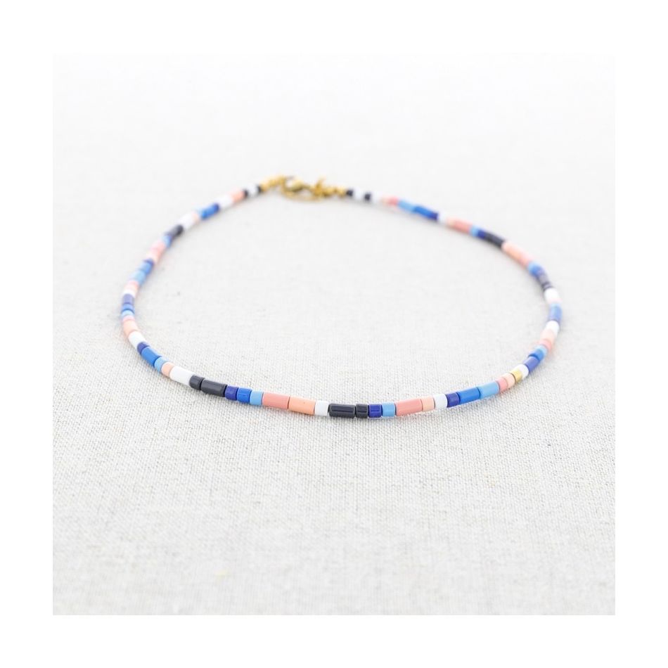 STEEL SHORT NECKLACE WITH ENAMEL BEADS