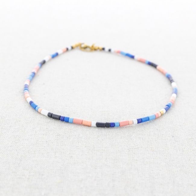 STEEL SHORT NECKLACE WITH ENAMEL BEADS