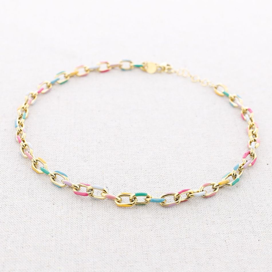 STEEL SHORT NECKLACE WITH ENAMEL LINKS
