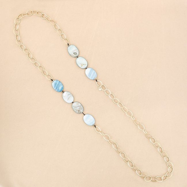 COLLAR LARGO ESLABONES METAL CUENTAS NÁCAR