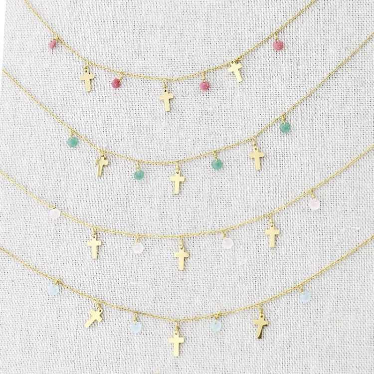 GARGANTILLA ACERO COLGANTES MEDALLITAS CRUCES 2