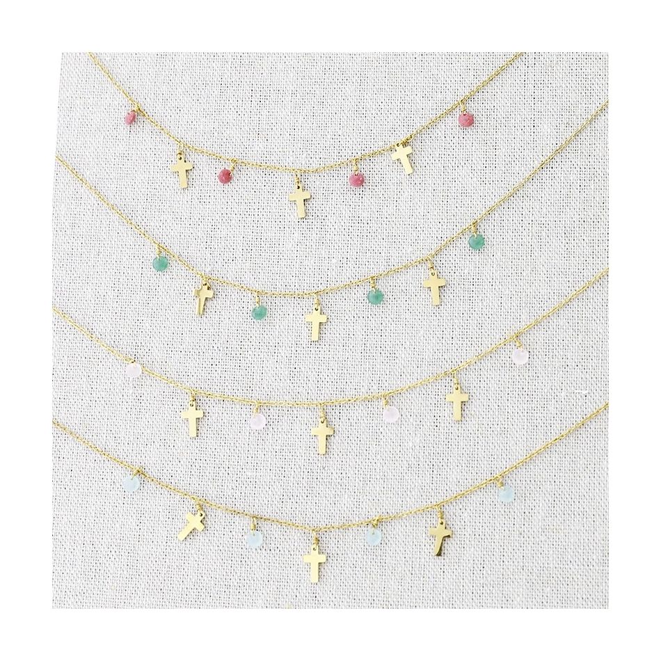 STEEL SHORT NECKLACE WITH LITTLE CROSS PENDANTS