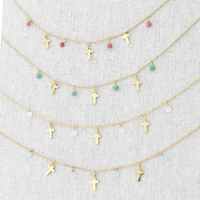 STEEL SHORT NECKLACE WITH LITTLE CROSS PENDANTS