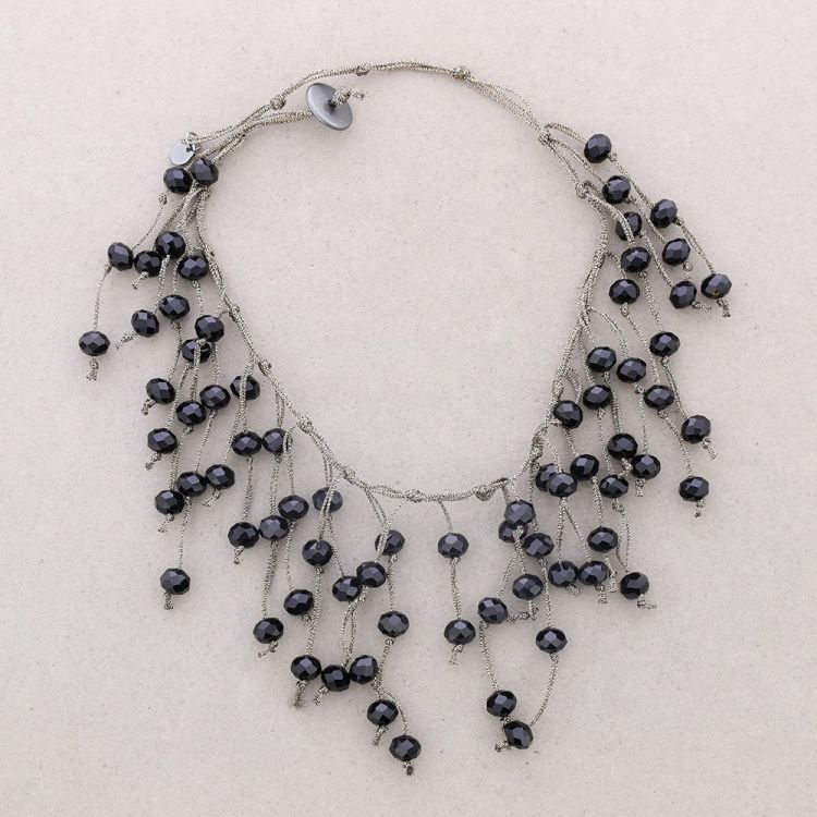 SHORT NECKLACE CORD PENDANTS WITH FACETED CRYSTALS