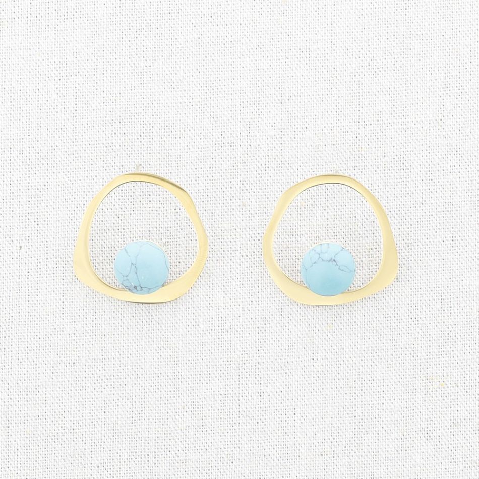 PENDIENTES ACERO ARO IRREGULAR PIEDRA
