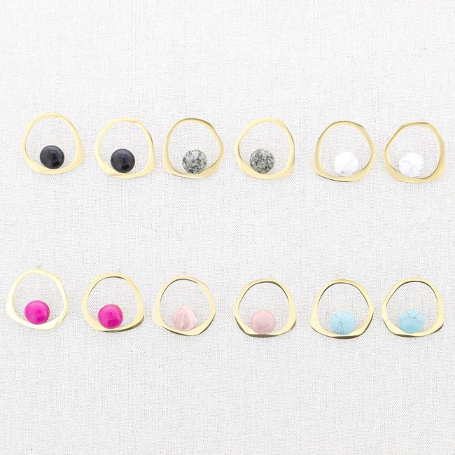 IRREGULAR STONE STEEL EARRINGS