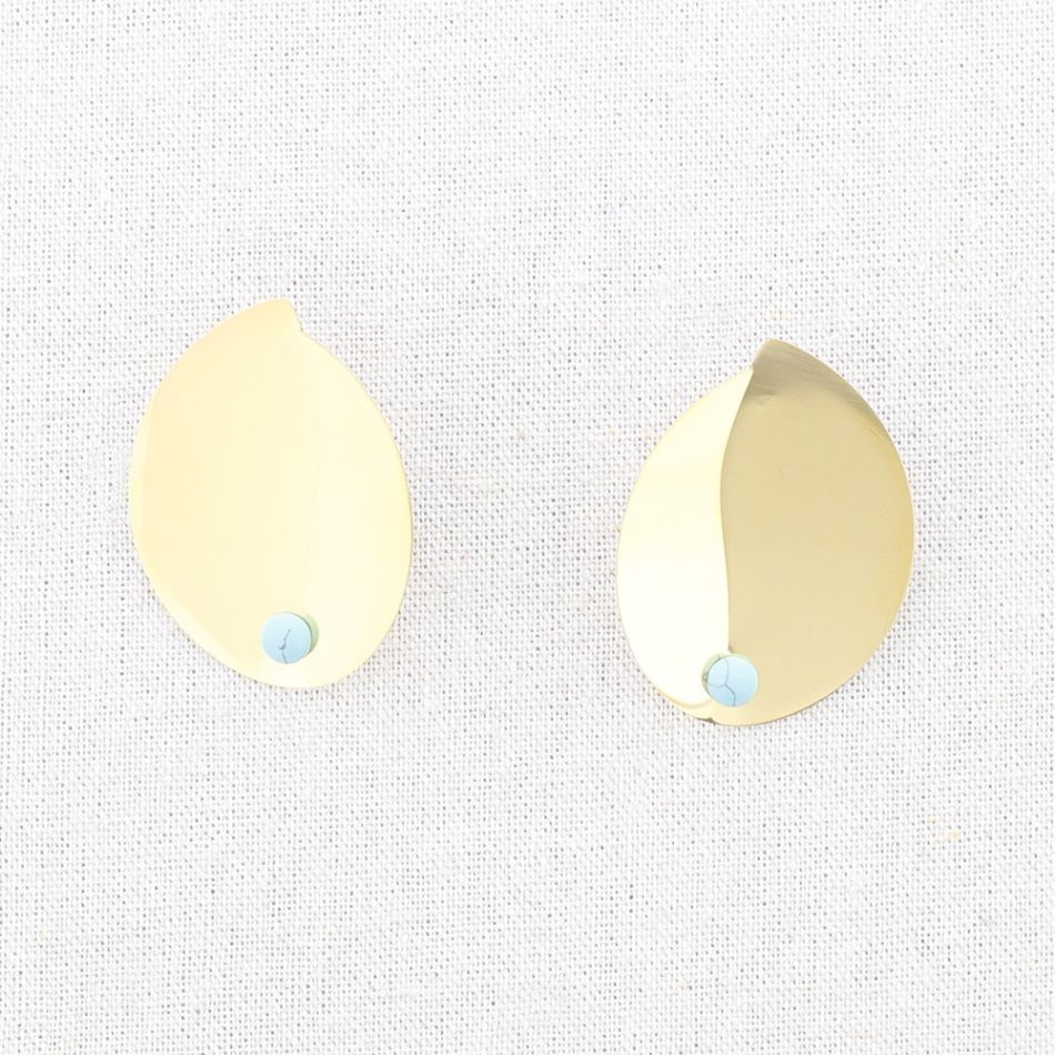 IRREGULAR SHAPED STONE STEEL EARRINGS
