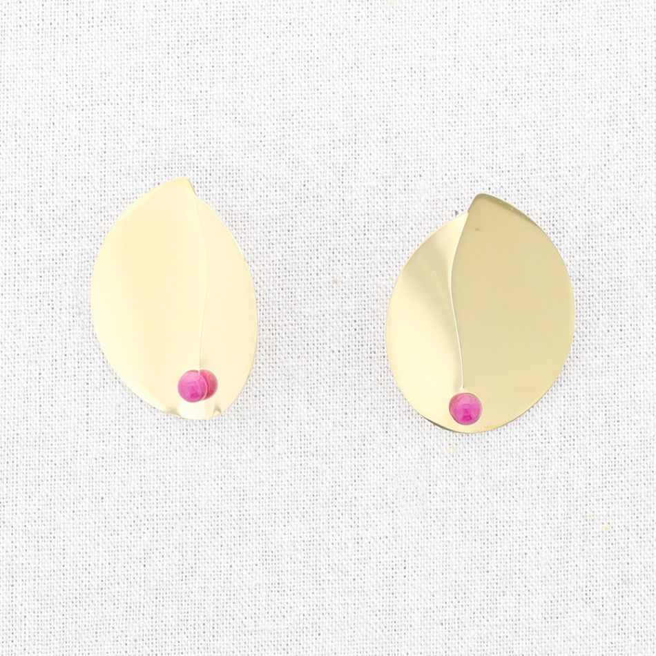 IRREGULAR SHAPED STONE STEEL EARRINGS