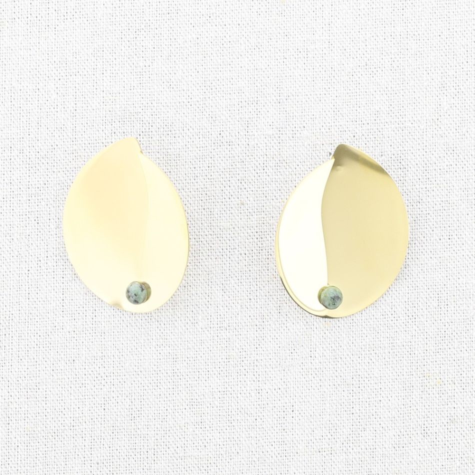 IRREGULAR SHAPED STONE STEEL EARRINGS
