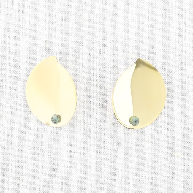 IRREGULAR SHAPED STONE STEEL EARRINGS