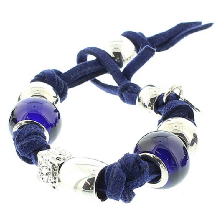 SUEDE BRACELET WITH METAL GLASS BEADS