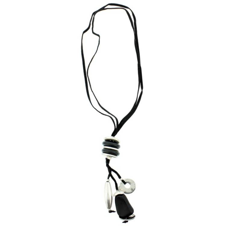 LONG SUEDE NECKLACE METAL RESIN BEADS