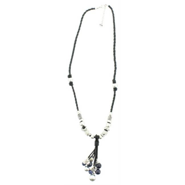 LONG LEATHER NECKLACE WITH METAL BEADS