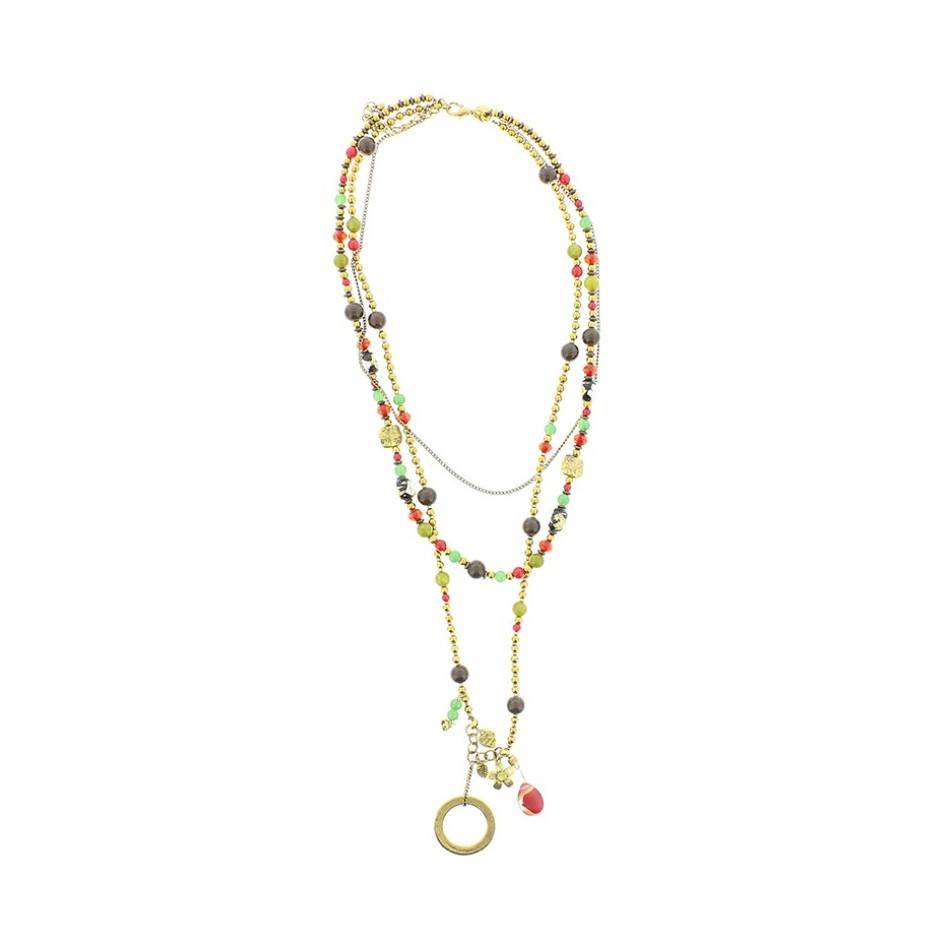 COLLAR LARGO CUENTAS METAL PIEDRAS
