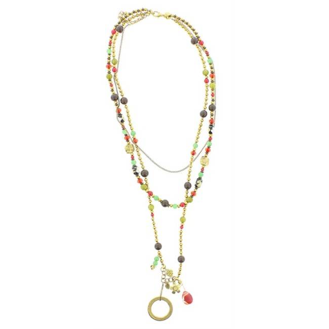 LONG NECKLACE METAL STONE BEADS