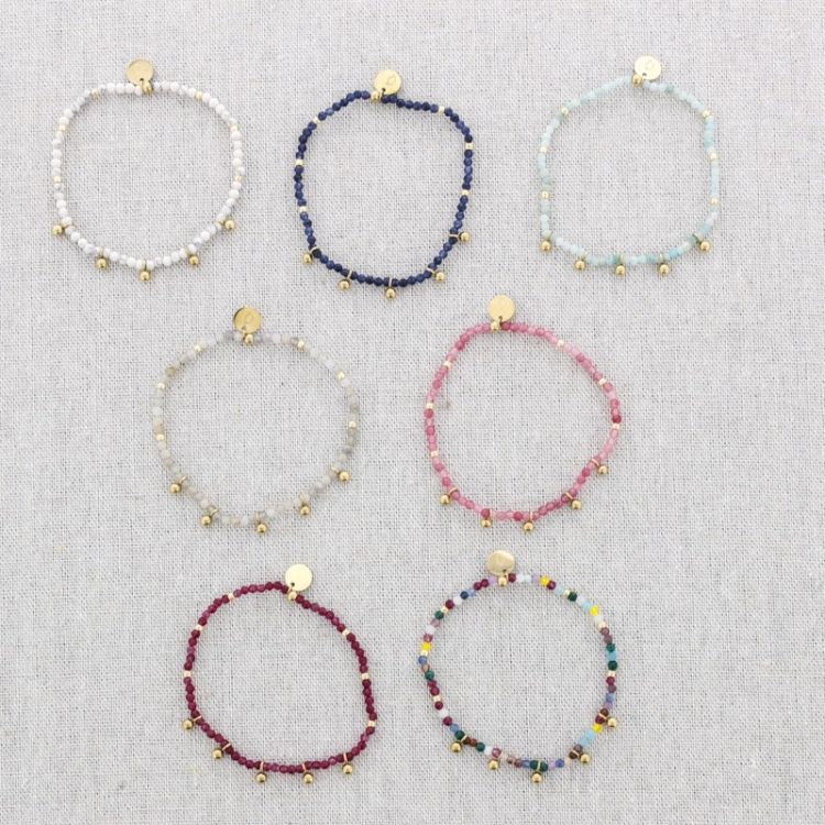 PULSERA ELÁSTICA ACERO PIEDRAS BOLITAS 2