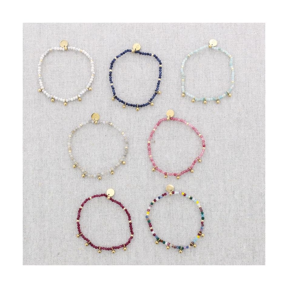 PULSERA ELÁSTICA ACERO PIEDRAS BOLITAS