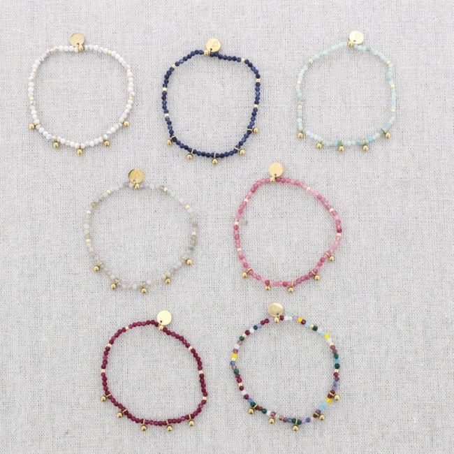 PULSERA ELÁSTICA ACERO PIEDRAS BOLITAS