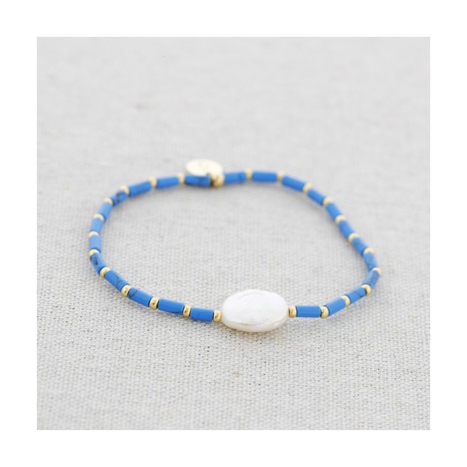 PULSERA ACERO ELÁSTICA PIEDRAS PERLA CULTIVADA