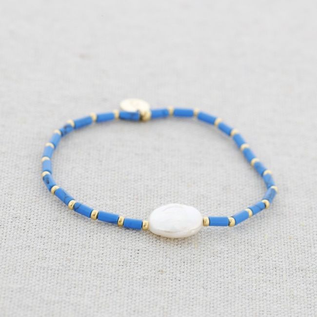 PULSERA ACERO ELÁSTICA PIEDRAS PERLA CULTIVADA