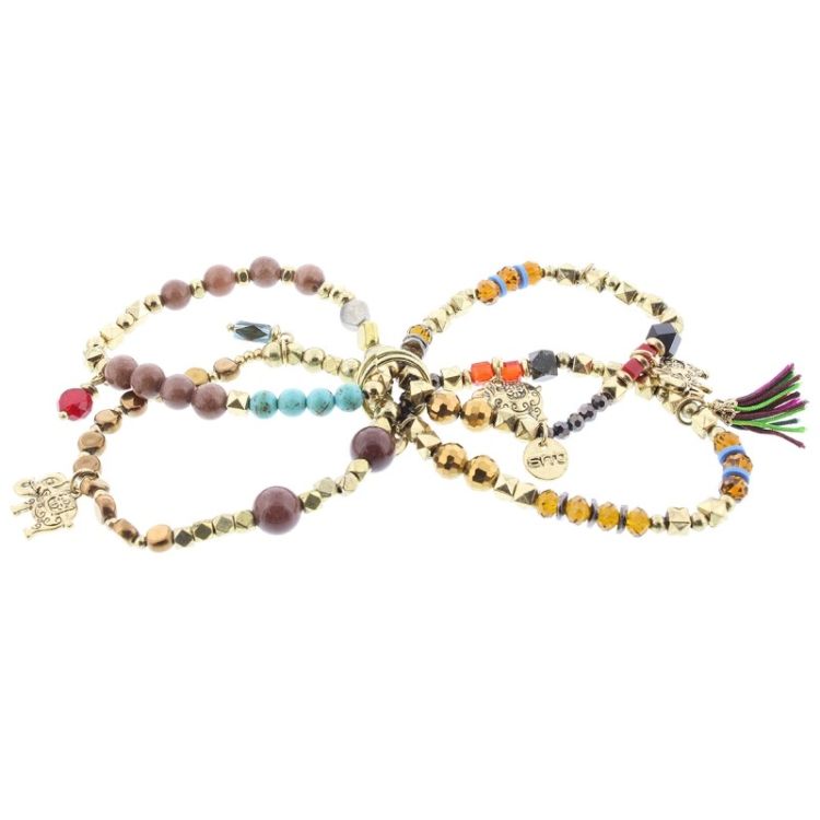 BRACELET 4 STRIPS METAL STONE BEADS