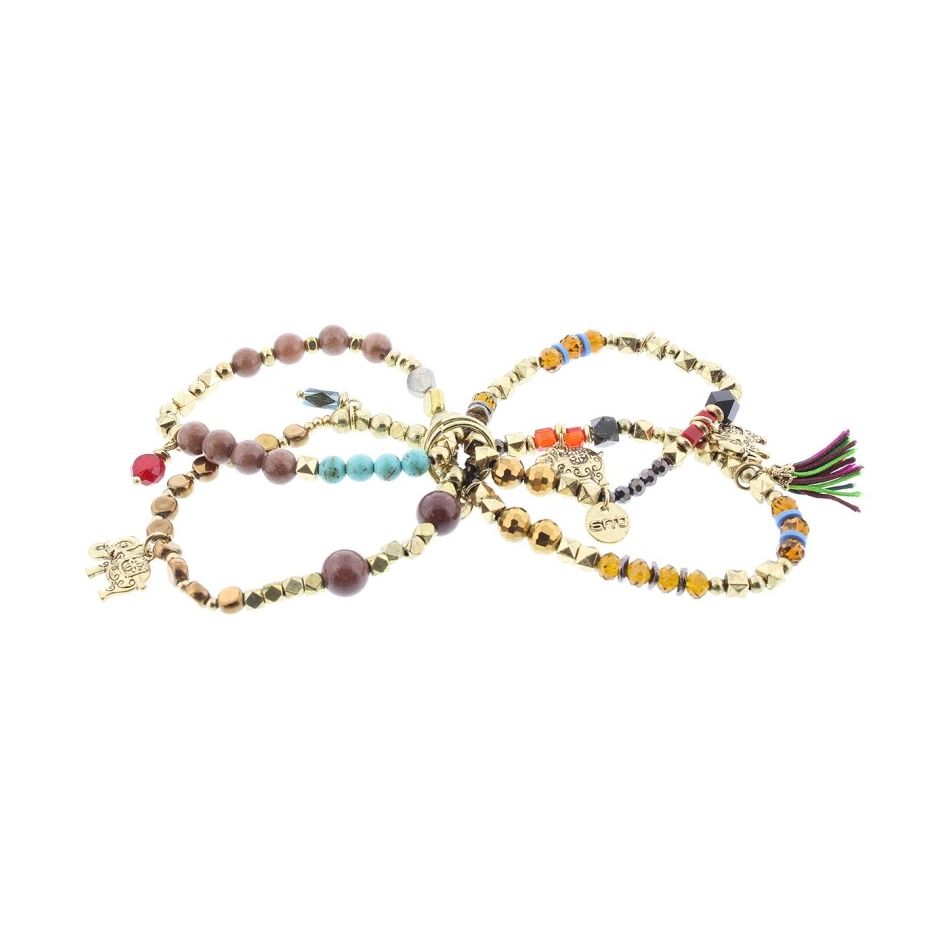 PULSERA 4 TIRAS CUENTAS METAL PIEDRAS