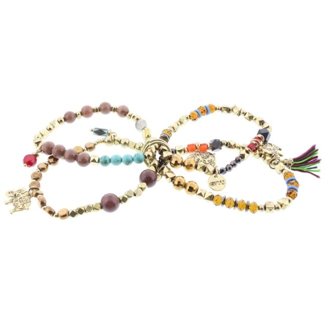 PULSERA 4 TIRAS CUENTAS METAL PIEDRAS