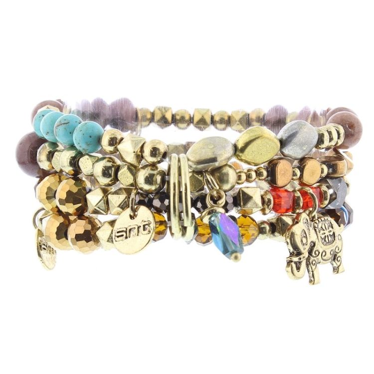 BRACELET 4 STRIPS METAL STONE BEADS 2