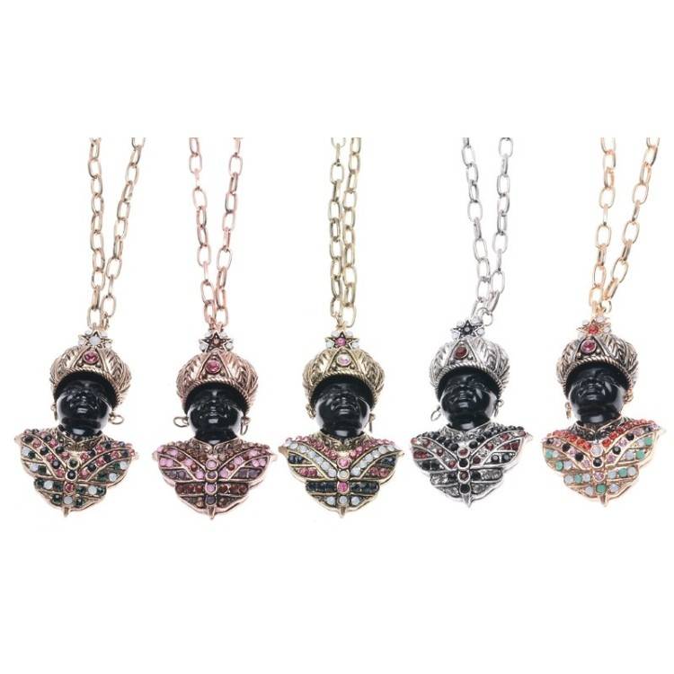 LONG PENDANT NECKLACE HEAD CRYSTALS PEARLS 2