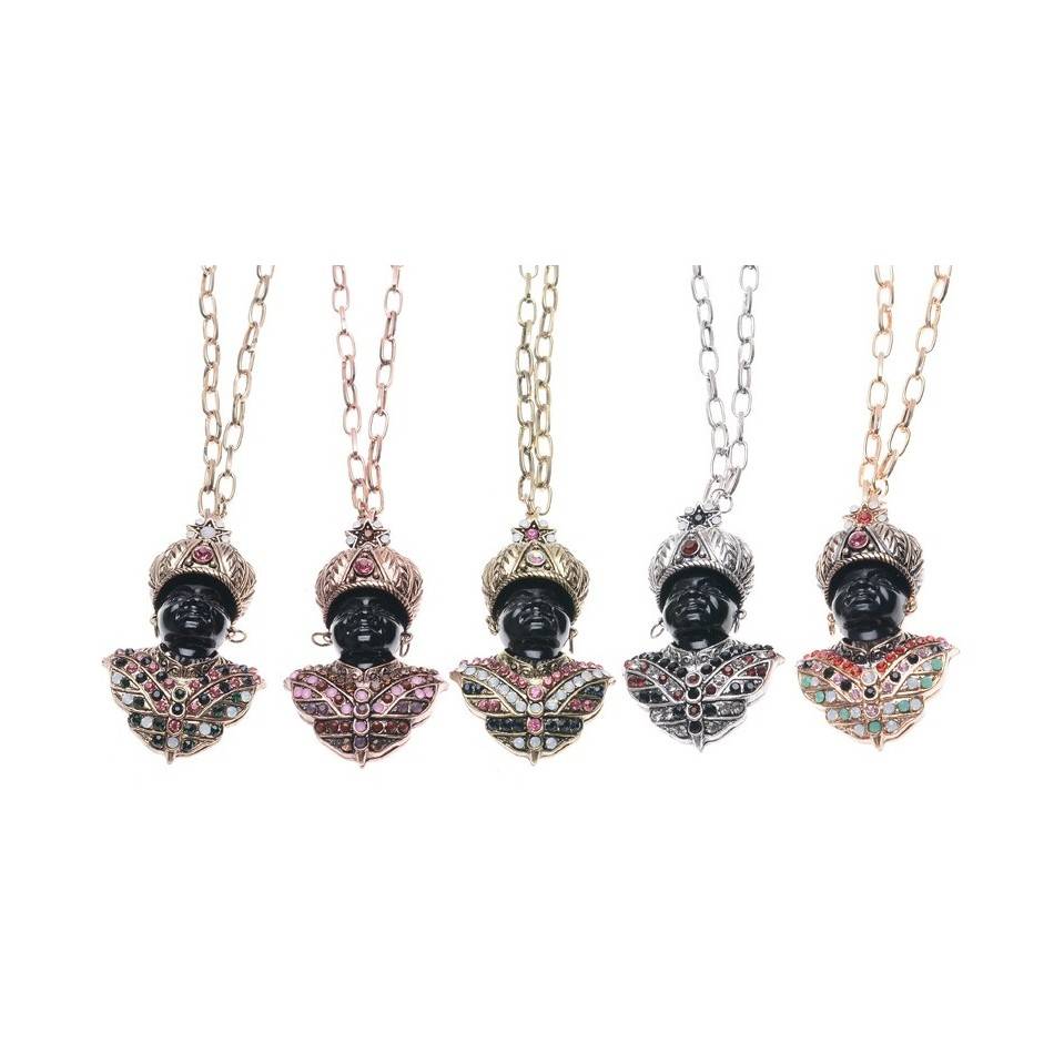 LONG PENDANT NECKLACE HEAD CRYSTALS PEARLS