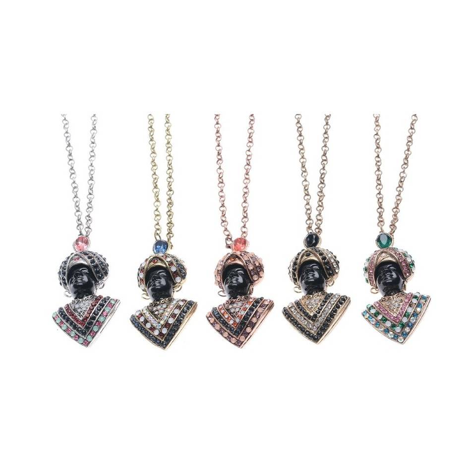 COLLAR LARGO COLG. CABECITA CRISTALES PERLAS