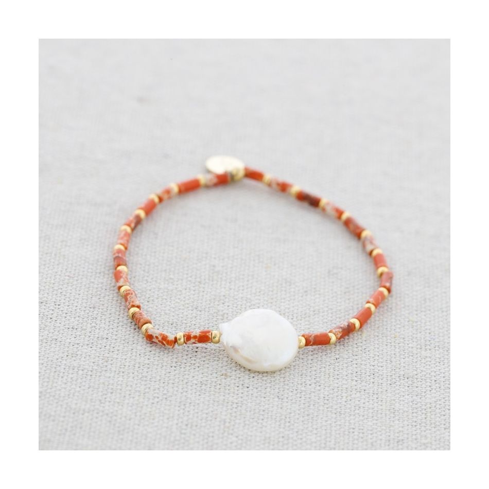 PULSERA ACERO ELÁSTICA PIEDRAS PERLA CULTIVADA