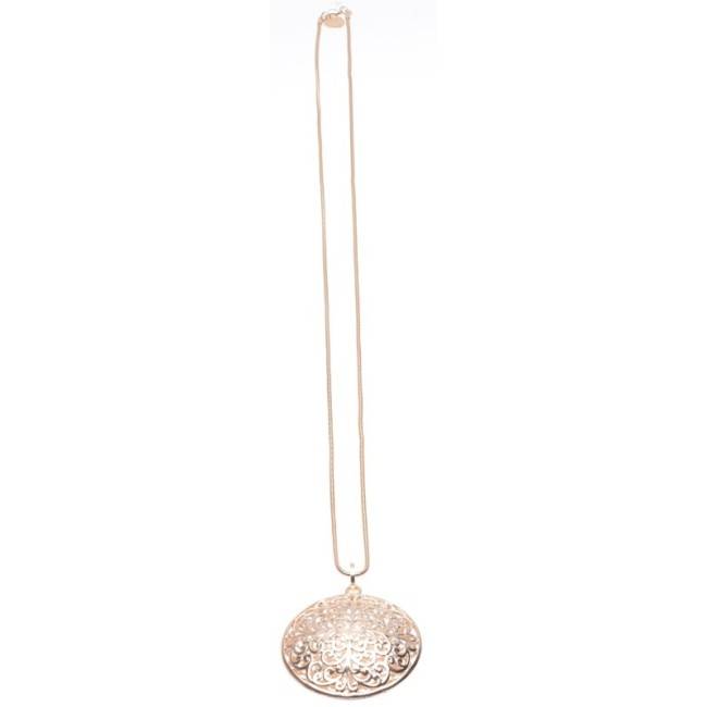 LONG PENDANT NECKLACE METAL MEDALLION