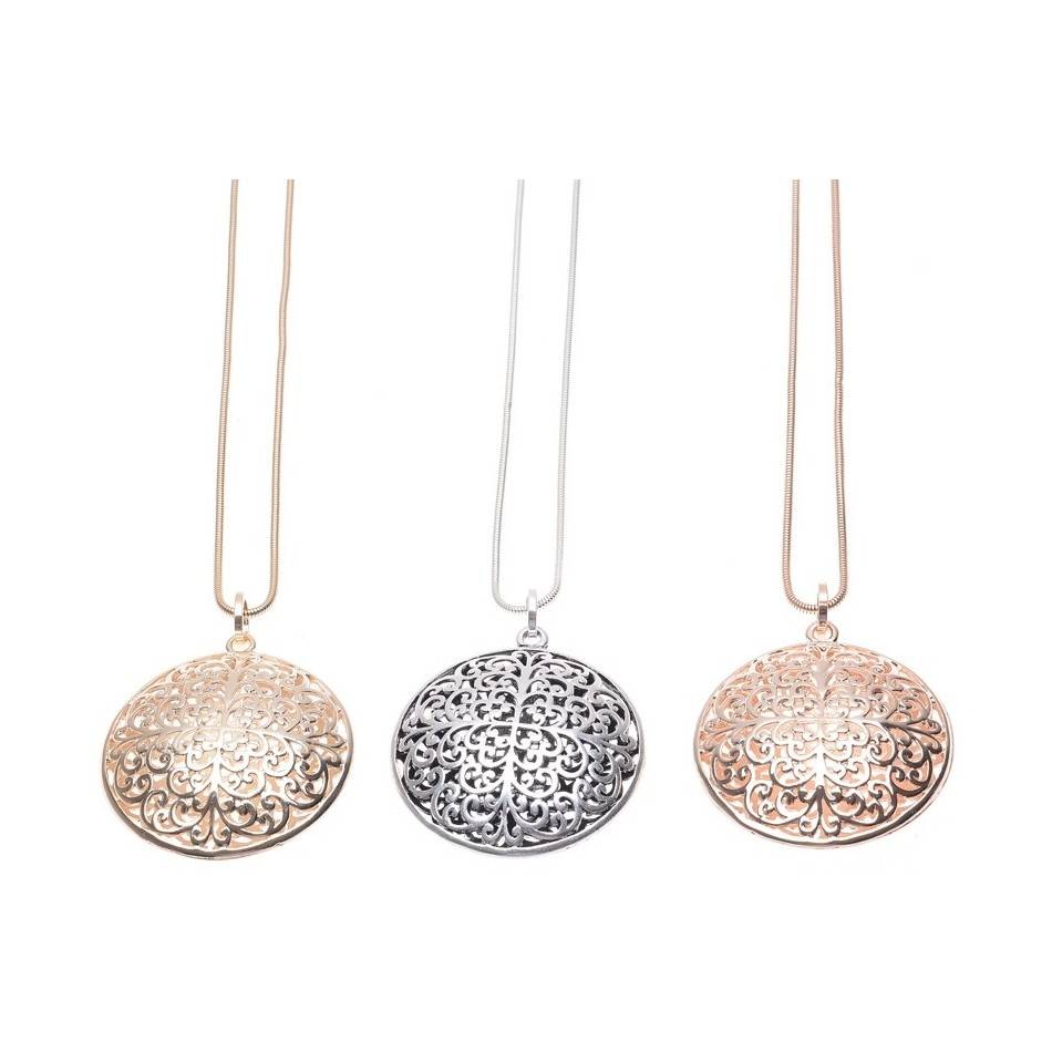 LONG PENDANT NECKLACE METAL MEDALLION