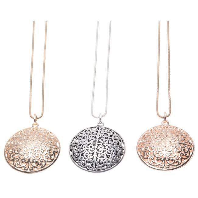 LONG PENDANT NECKLACE METAL MEDALLION