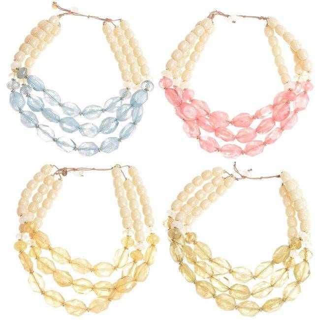 THREE STRIPS SHORT NECKLACE WITH RESIN BEADS