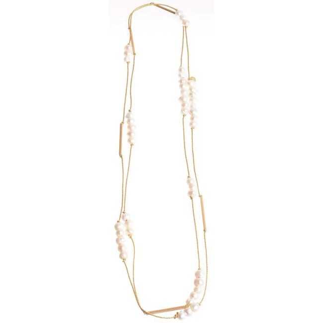 LONG NECKLACE 180CM METAL TUBES CULTURED PEARLS