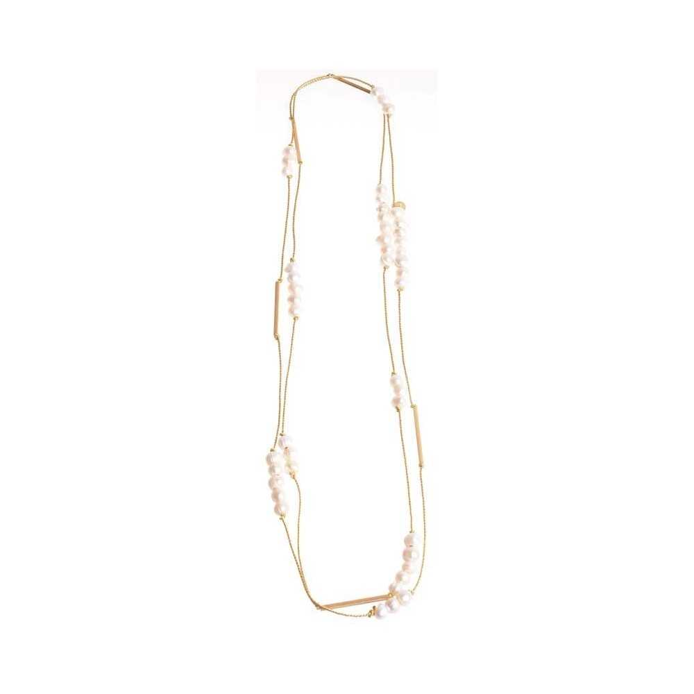 LONG NECKLACE 180CM METAL TUBES CULTURED PEARLS