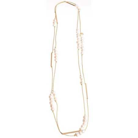 LONG NECKLACE 180CM METAL TUBES CULTURED PEARLS