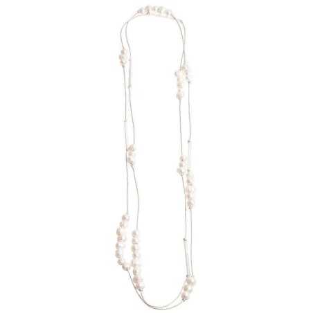 LONG NECKLACE 180CM METAL TUBES CULTURED PEARLS