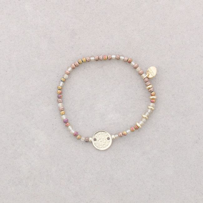 PULSERA ELÁSTICA CUENTAS CRISTAL MONEDA METAL